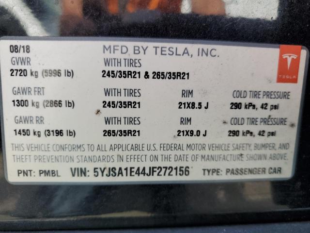 5YJSA1E44JF272156 - 2018 TESLA MODEL S 黑色 照片 12