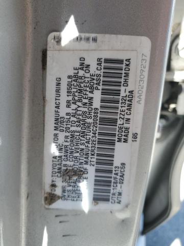 2T1KR32E34C200889 - 2004 TOYOTA COROLLA MA XR SILVER photo 13