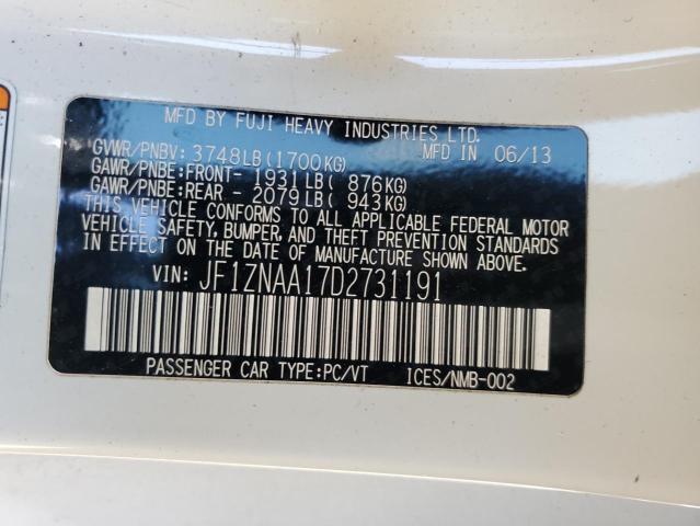 JF1ZNAA17D2731191 - 2013 TOYOTA SCION FR-S WHITE photo 13