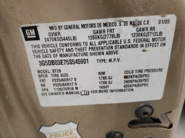 3G5DB03E75S545901 - 2005 BUICK RENDEZVOUS CX TAN photo 12