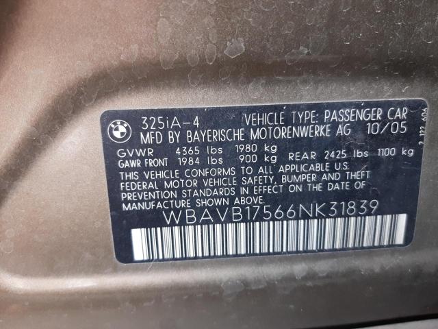 WBAVB17566NK31839 - 2006 BMW 325 I AUTOMATIC TAN photo 12