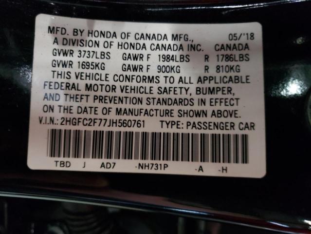 2HGFC2F77JH560761 - 2018 HONDA CIVIC EX BLACK photo 13