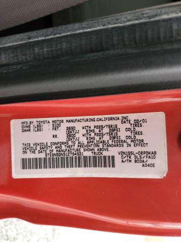5TESN92N51Z794521 - 2001 TOYOTA TACOMA XTRACAB PRERUNNER წითელი ფოტო 12