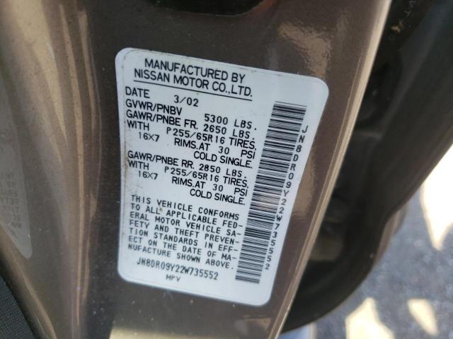 JN8DR09Y22W735552 - 2002 NISSAN PATHFINDER LE 灰色 照片 10