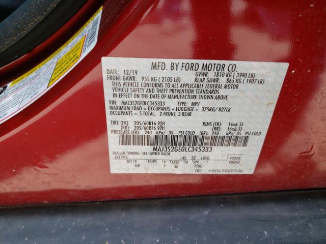 MAJ3S2GE0LC345333 - 2020 FORD ECOSPORT SE MAROON photo 13