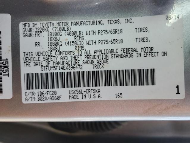 5TFUY5F14EX396472 - 2014 TOYOTA TUNDRA DOUBLE CAB SR/SR5 GRAY photo 12