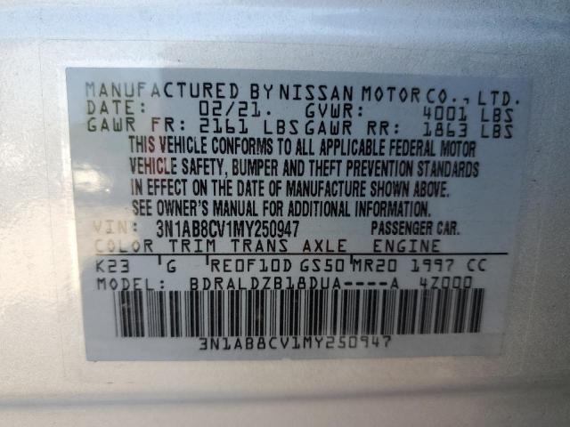 3N1AB8CV1MY250947 - 2021 NISSAN SENTRA SV SILVER photo 12