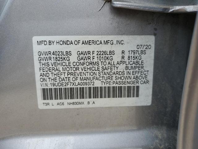 19UDE2F7XLA009372 - 2020 ACURA ILX PREMIUM SILVER photo 12