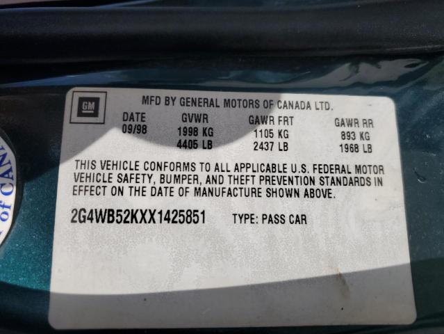 2G4WB52KXX1425851 - 1999 BUICK REGAL LS 绿色 照片 12