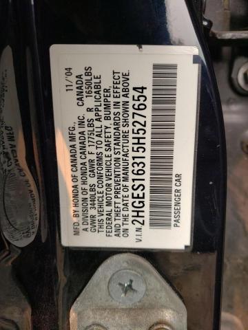 2HGES16315H527654 - 2005 HONDA CIVIC DX VP Qara foto 12