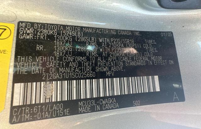 2T2GA31U15C025660 - 2005 LEXUS RX 330 SILVER photo 10