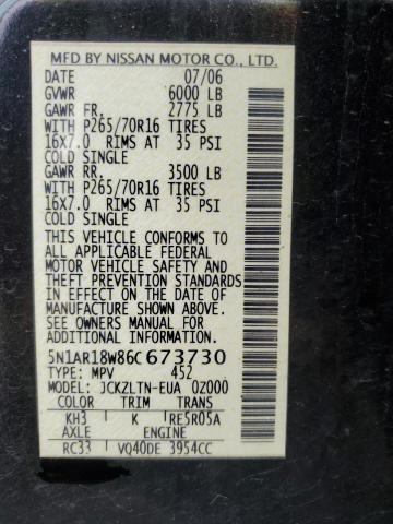 5N1AR18W86C673730 - 2006 NISSAN PATHFINDER LE 黑色 照片 13