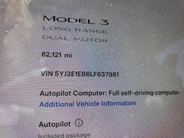 5YJ3E1EB6LF637981 - 2020 TESLA MODEL 3 灰色 照片 9
