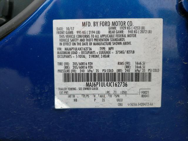 MAJ6P1UL4JC162736 - 2018 FORD ECOSPORT SE Niebieski zdjęcie 12