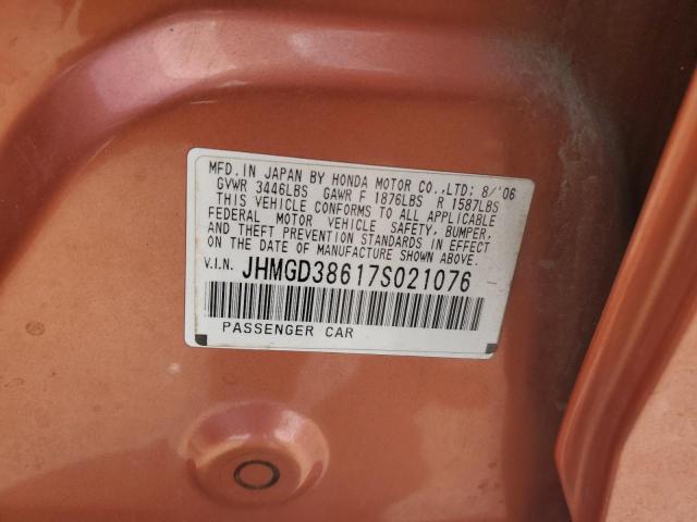 JHMGD38617S021076 - 2007 HONDA FIT S ORANGE photo 12