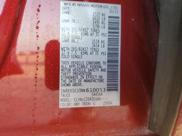 1N6ED1EJ3RN610053 - 2024 NISSAN FRONTIER S წითელი ფოტო 12