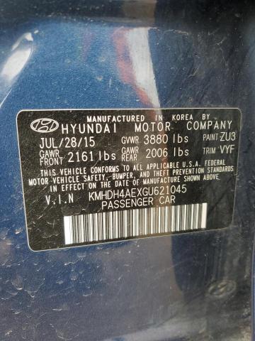 KMHDH4AEXGU621045 - 2016 HYUNDAI ELANTRA SE BLUE photo 12