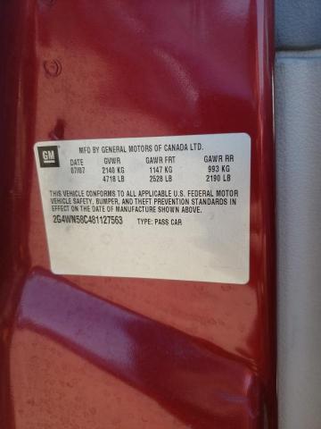 2G4WN58C481127563 - 2008 BUICK LACROSSE SUPER SERIES RED photo 12
