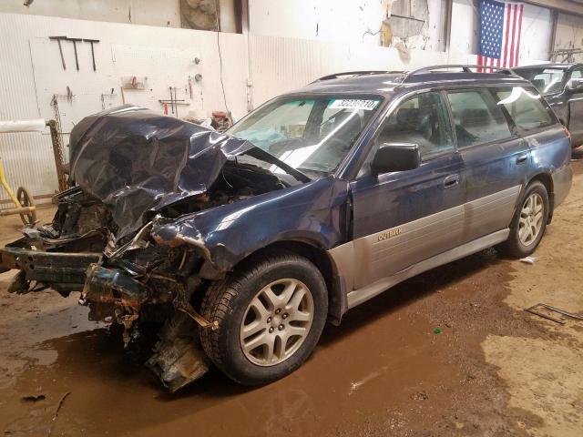 4S3BH6657Y7609354 - 2000 SUBARU LEGACY OUTBACK BLUE photo 2