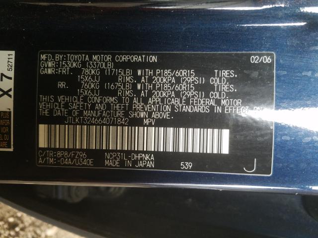 JTLKT324664071842 - 2006 TOYOTA SCION XB Mavi fotoğraf 10