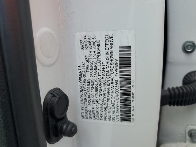 5FNYF7H57NB005568 - 2022 HONDA PASSPORT EXL Ağ foto 13