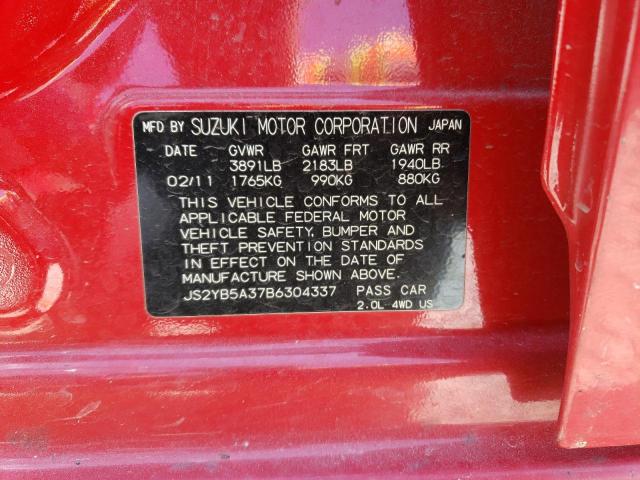 JS2YB5A37B6304337 - 2011 SUZUKI SX4 RED photo 12