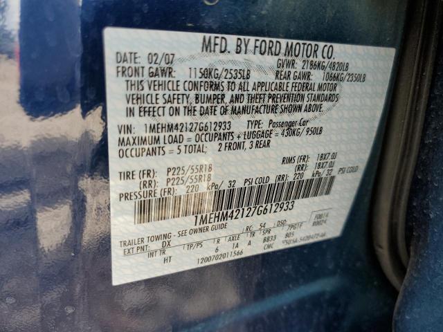 1MEHM42127G612933 - 2007 MERCURY MONTEGO PREMIER BLUE photo 12