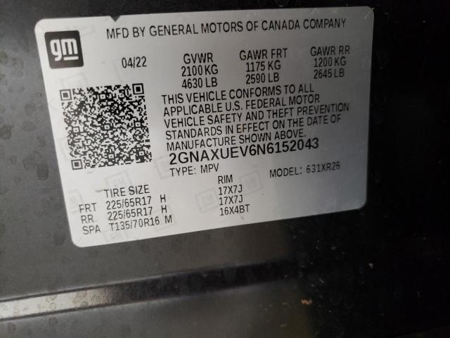 2GNAXUEV6N6152043 - 2022 CHEVROLET EQUINOX LT BLACK photo 13