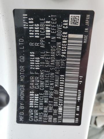 JHMFC1F74KX010339 - 2019 HONDA CIVIC EXL 白色 照片 12