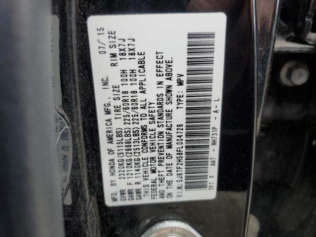 5J6TF2H58FL004726 - 2015 HONDA CROSSTOUR EXL შავი ფოტო 12