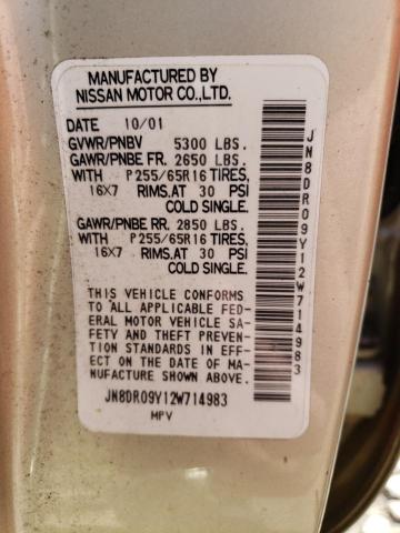 JN8DR09Y12W714983 - 2002 NISSAN PATHFINDER LE 金色 照片 14