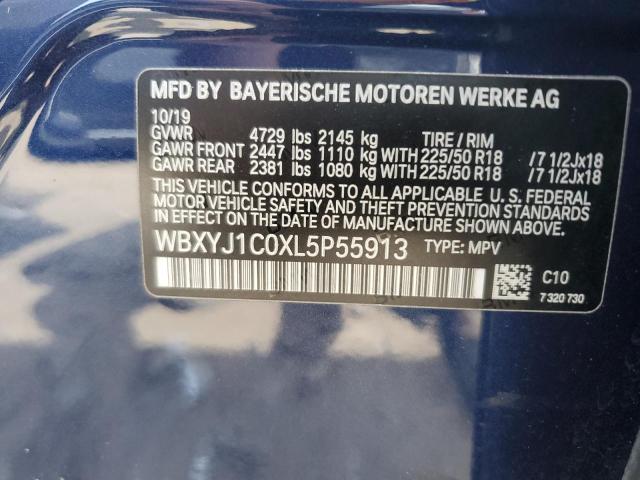 WBXYJ1C0XL5P55913 - 2020 BMW X2 XDRIVE28I BLUE photo 13