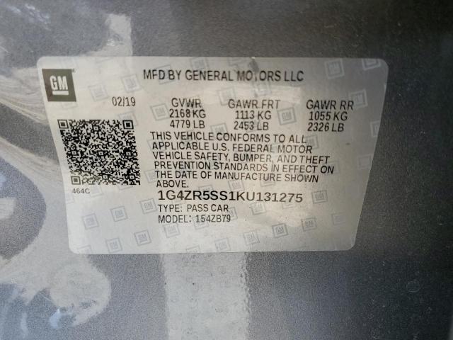 1G4ZR5SS1KU131275 - 2019 BUICK LACROSSE ESSENCE GRAY photo 12