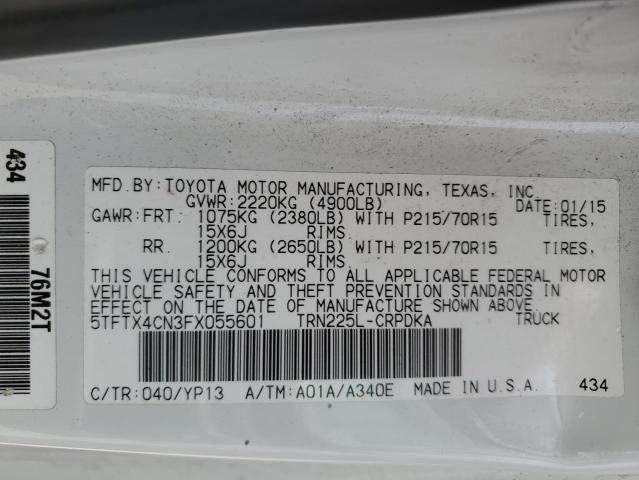 5TFTX4CN3FX055601 - 2015 TOYOTA TACOMA ACCESS CAB თეთრი ფოტო 12