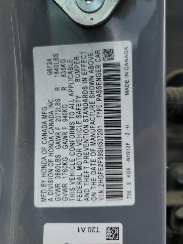 2HGFE2F59SH507201 - 2025 HONDA CIVIC SPORT GRAY photo 12
