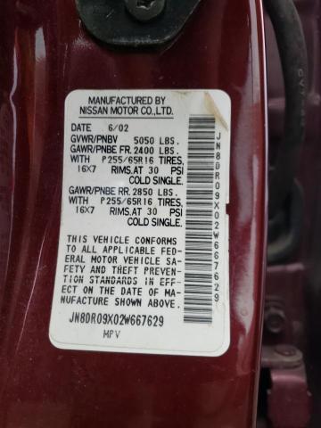JN8DR09X02W667629 - 2002 NISSAN PATHFINDER LE BURGUNDY photo 13