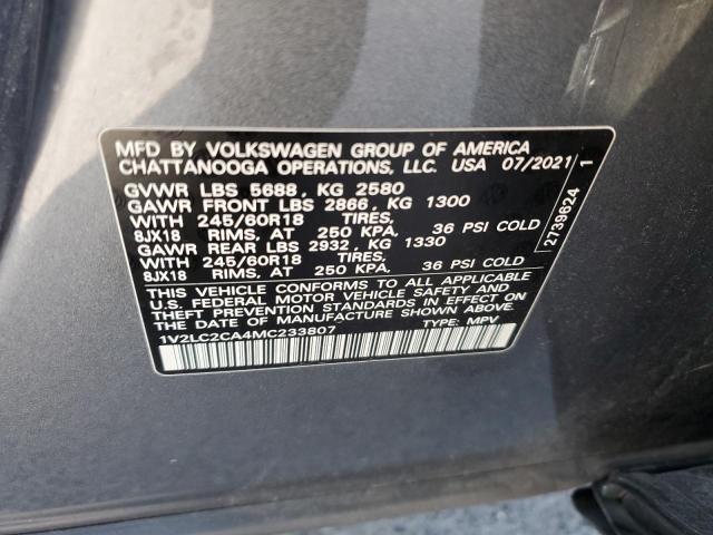 1V2LC2CA4MC233807 - 2021 VOLKSWAGEN ATLAS CROS SE CHARCOAL photo 13