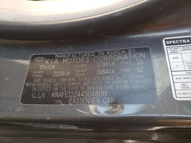 KNAFE122445048199 - 2004 KIA SPECTRA LX GRAY photo 12