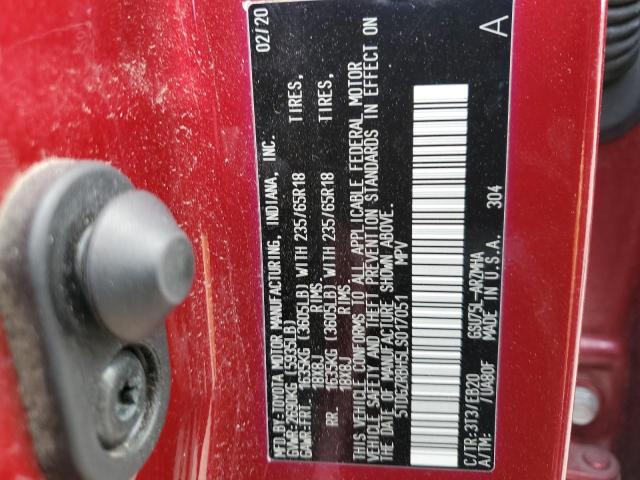 5TDGZRBH5LS017051 - 2020 TOYOTA HIGHLANDER XLE RED photo 13