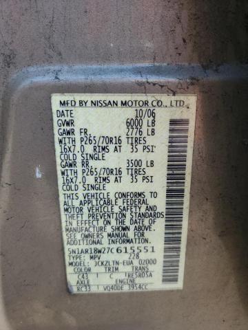 5N1AR18W27C615551 - 2007 NISSAN PATHFINDER LE TAN photo 13