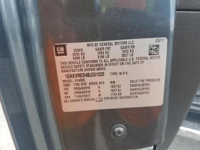 1GKKVRED4BJ331028 - 2011 GMC ACADIA SLT-1 GRAY photo 13