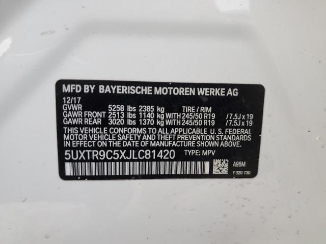 5UXTR9C5XJLC81420 - 2018 BMW X3 XDRIVE30I WHITE photo 13