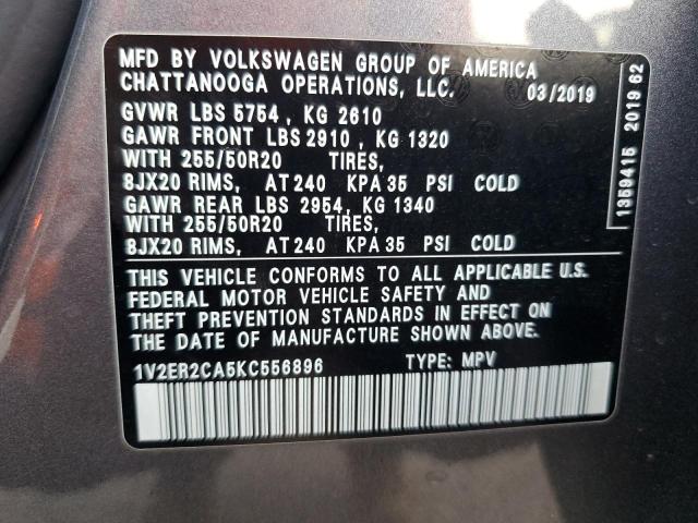 1V2ER2CA5KC556896 - 2019 VOLKSWAGEN ATLAS SEL Boz foto 14