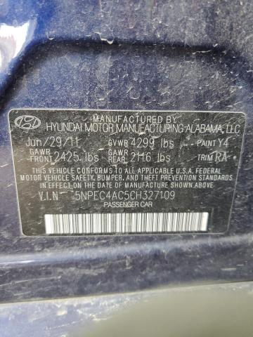 5NPEC4AC5CH327109 - 2012 HYUNDAI SONATA SE BLUE photo 12