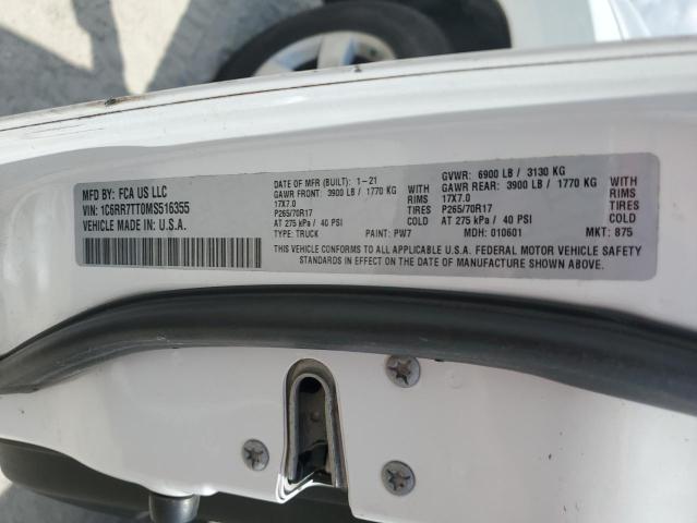 1C6RR7TT0MS516355 - 2021 RAM 1500 CLASS SLT 白色 照片 12