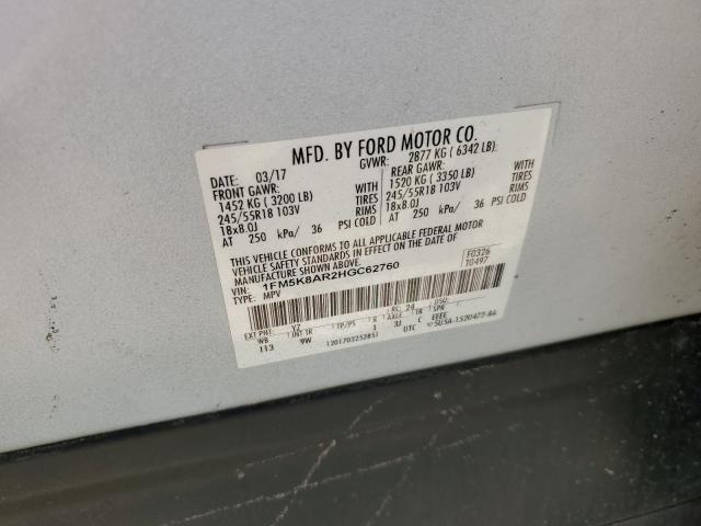 1FM5K8AR2HGC62760 - 2017 FORD EXPLORER POLICE INTERCEPTOR WHITE photo 10