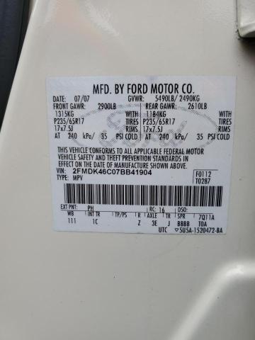 2FMDK46C07BB41904 - 2007 FORD EDGE SE CREAM photo 12