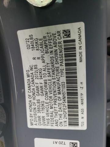 2HGFE2F54NH571053 - 2022 HONDA CIVIC SPORT 灰色 照片 10