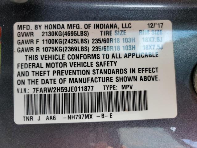 7FARW2H59JE011877 - 2018 HONDA CR-V EX GRAY photo 14