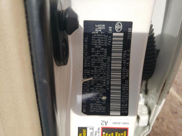 4T1BK3DBXCU457990 - 2012 TOYOTA AVALON BASE 白色 照片 12